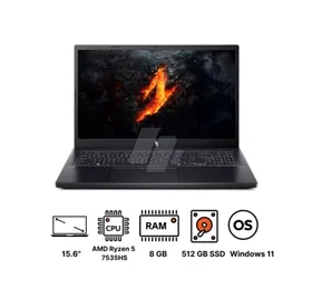Acer Nitro V 15 ANV15-41-R6WA Laptop, AMD Ryzen 5 7535HS, 512GB SSD, 8GB RAM, 15.6 Inch, FHD IPS 165Hz Display, NVIDIA GeForce RTX 3050 6GB GDDR6, Windows 11 - Black